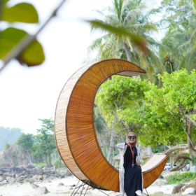 Foto pemandangan di pantai marina
